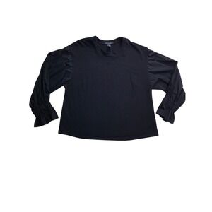 Olivia & Grace Top Womens XL Black NEW Puff‎ Sleeve Smocked Cuff Mixed Media